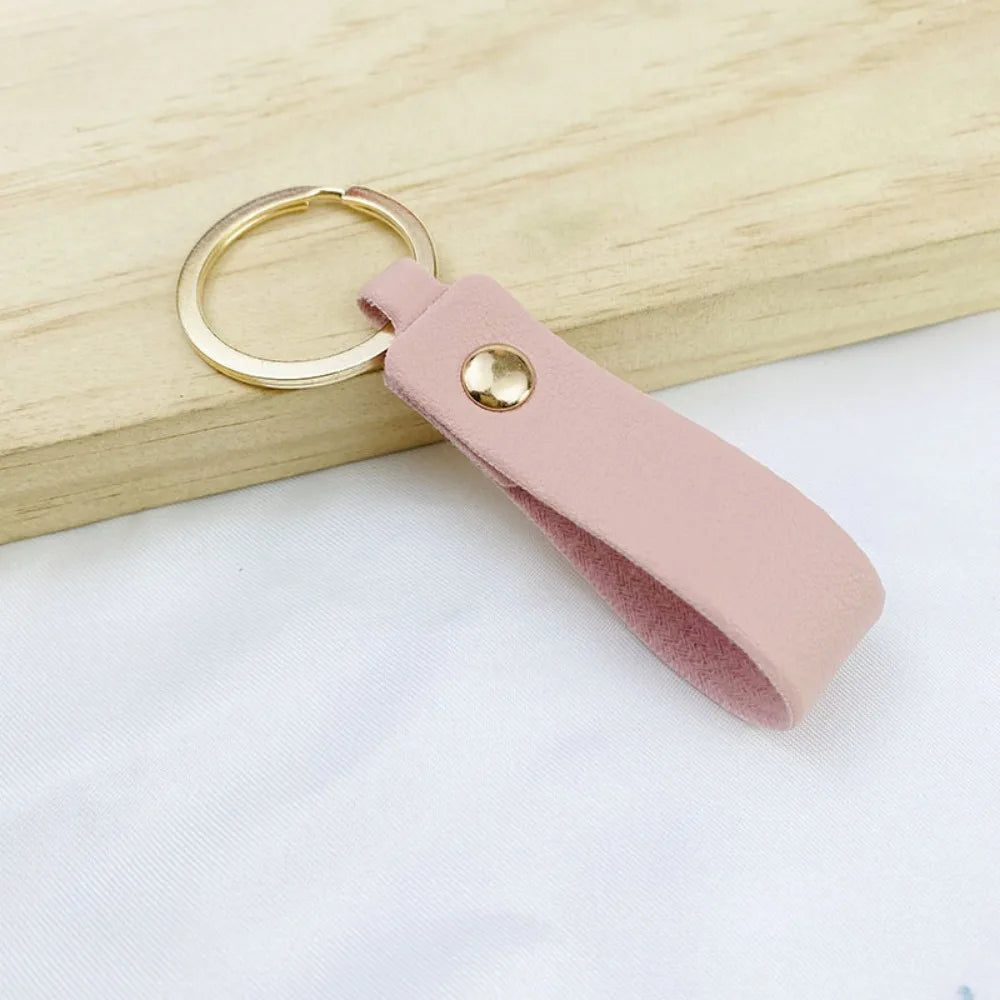 Creative Simple Solid Color PU Short Leather Keychain Customized Name Logo Text Keyring Car Moto Pendant Key Chain Ring Gift