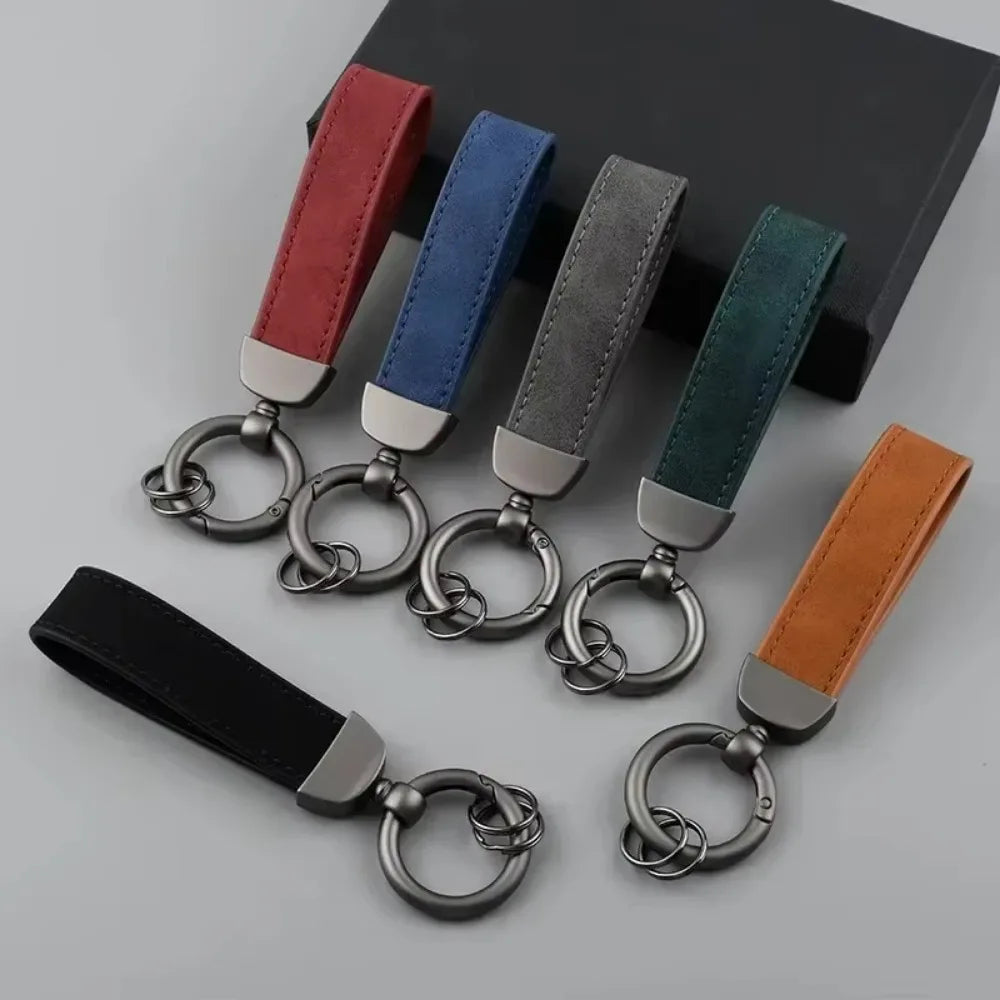 Custom Logo Name Solid Color Keychain Leather Car Business Metal Keyring Head Multi-color Optional Key Buckle Ring Chain Gift