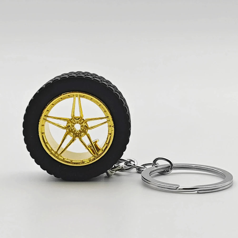 Auto Parts Mini Rims Keychain Creative Turbo Hub Keyring Pendant Car Model Fans Key Chain Ring Tire Wheels for Men Women Gift