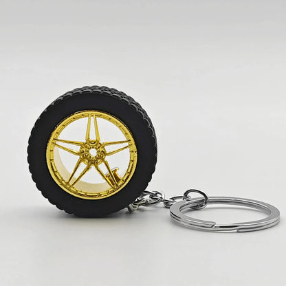 Auto Parts Mini Rims Keychain Creative Turbo Hub Keyring Pendant Car Model Fans Key Chain Ring Tire Wheels for Men Women Gift