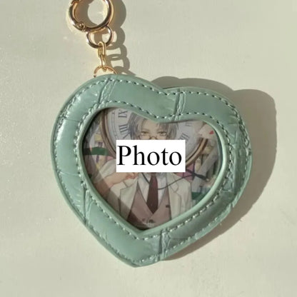 Cartoon Badge Holder Keychian Cute Heart Shape Star Anime Peripheral Pendant Keyring PU Leather Medal Display Protector Bag Gift