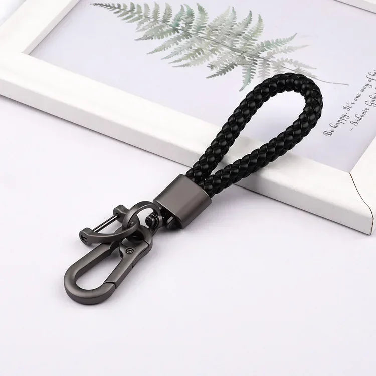 Creative Idea Leather Weave Keychain Custom Logo Name Keyring Metal  Color Alloy Car Moto Upscale Key Chain Ring Lovers Gift