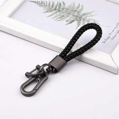 Creative Idea Leather Weave Keychain Custom Logo Name Keyring Metal  Color Alloy Car Moto Upscale Key Chain Ring Lovers Gift