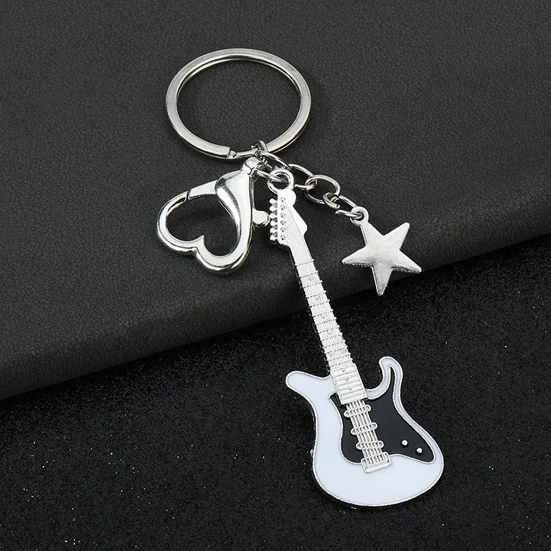 Creative Music Enthusiast Metal Cute Keychain Bass Guitar Pendant Key Ring Accessories Personalized Keyring Lover Small Gift