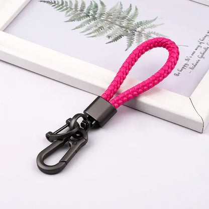 Creative Idea Leather Weave Keychain Custom Logo Name Keyring Metal  Color Alloy Car Moto Upscale Key Chain Ring Lovers Gift