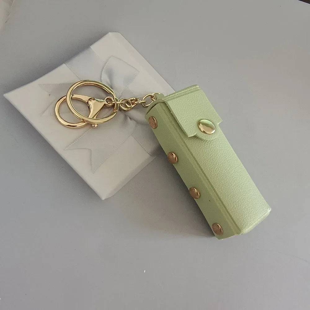 New Portable Lipstick Bag Packet Flower Mirror Keychain Mini Leather Backpack Hangings Key Chain Ring Small Keyring Gift