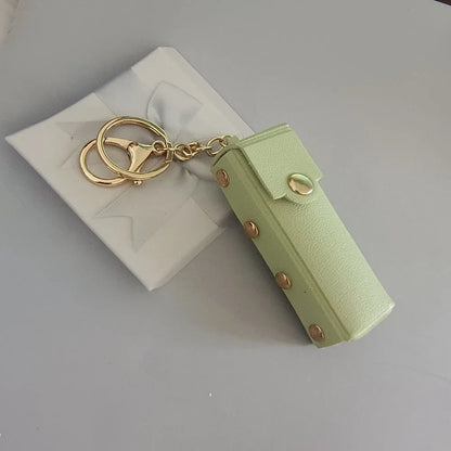 New Portable Lipstick Bag Packet Flower Mirror Keychain Mini Leather Backpack Hangings Key Chain Ring Small Keyring Gift