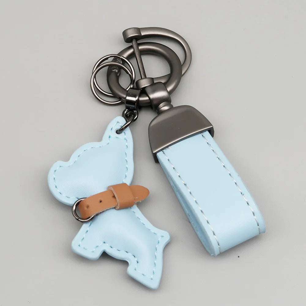 Custom Name Metal Leather Dog Keychain Pendant Moto Car Keyring Laser Engrave Text Cartoon Key Ring Chain Gift