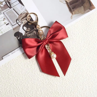Ins Style  Cute Silk Ribbon Cloth Butterfly Keychain Backpack Pendant Moto Car Keyring Color Pearl for Woman Key Ring Chain Gift
