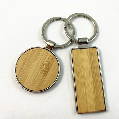Custom LOGO Name Round Solid Beech Wood Keychain DIY Personalized Wooden Engraved Keyring Making Key Chain Ring Square Gift