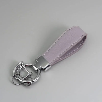 Custom Logo Name Luxury Genuine Leather Keychain Plaid  Colors Women Men Keyring Black Buckle Car Moto Key Ring Chain Gift
