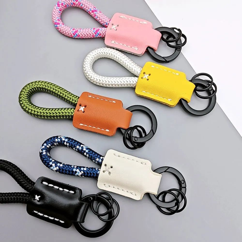 New Leather Braid Rope Keychain Personalized Custom Name Engrave Keyring Anti-lost with Handmade Car Pendant Key Chain Ring Gift