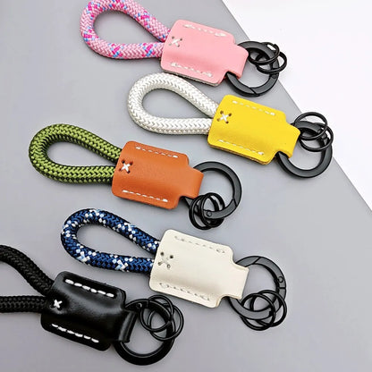 New Leather Braid Rope Keychain Personalized Custom Name Engrave Keyring Anti-lost with Handmade Car Pendant Key Chain Ring Gift
