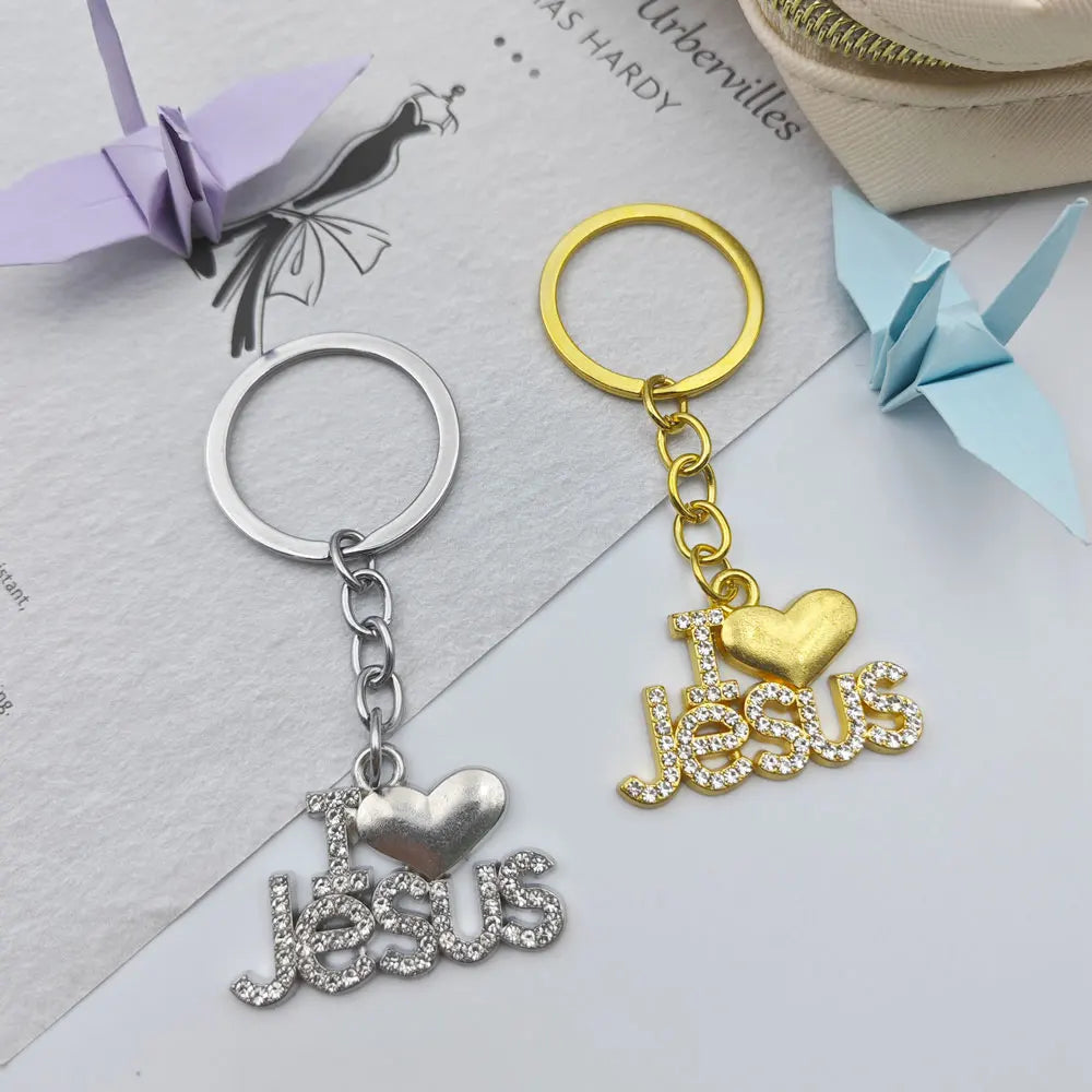 Shining Metal Jesus Heart Keychain Car Charms Keyring Bag Letter Exquisite Key Chain Ring Pendant Christian Belief Gift