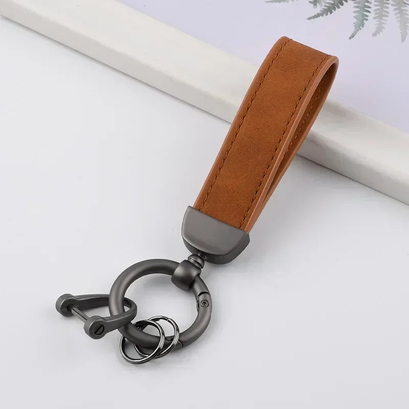 Custom Logo Name Solid Color Keychain Leather Car Business Metal Keyring Head Multi-color Optional Key Buckle Ring Chain Gift