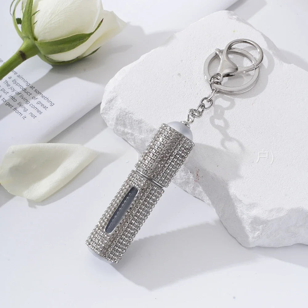Creative Diamond-encrusted Keychain Mini Perfume Metal Bottom Hot-selling Keychain Charging Bottling Women Key Chain Ring Gift