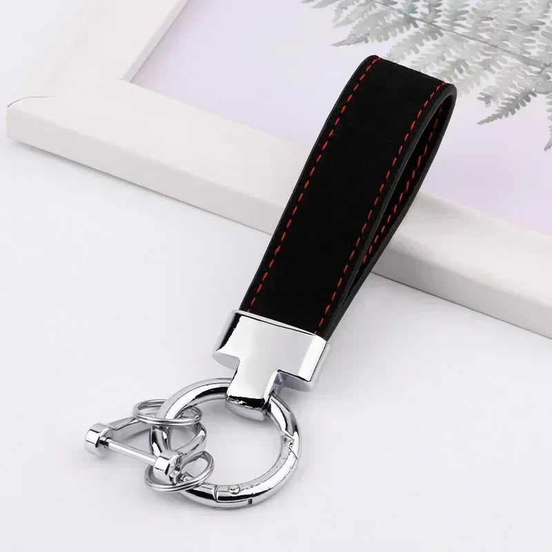 Custom Logo Name Suede Leather Metal Keychain Personalized Buckle Car Moto Keyring Woman Man Key Ring Chain Gift