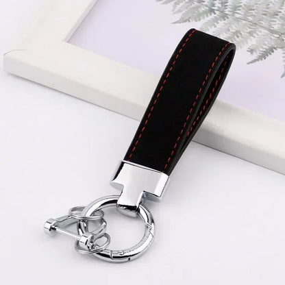Custom Logo Name Suede Leather Metal Keychain Personalized Buckle Car Moto Keyring Woman Man Key Ring Chain Gift