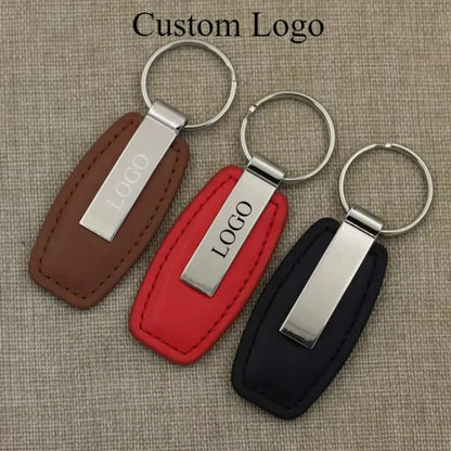 Fashion Metal Leather Keychain Custom Logo Name Keyring Spot Hardware Accessorie for Car Moto Key Ring Buckle Pendant Gift