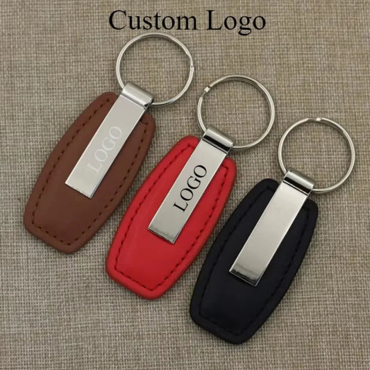 Fashion Metal Leather Keychain Custom Logo Name Keyring Spot Hardware Accessorie for Car Moto Key Ring Buckle Pendant Gift
