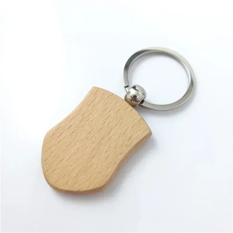 Custom Logo Name Laser Engraved Wooden Car Moto Keychain Personalized Keyring Retro Round Rectangular Pendant Cute Gift