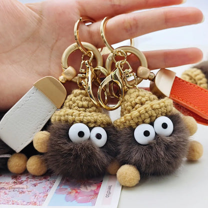 Kawaii Mink Fur Lanyard Custom Name Keychain Cute Briquettes Fluffy Keyring Fairy Toy Key Chain Ring Mini Plush Gift