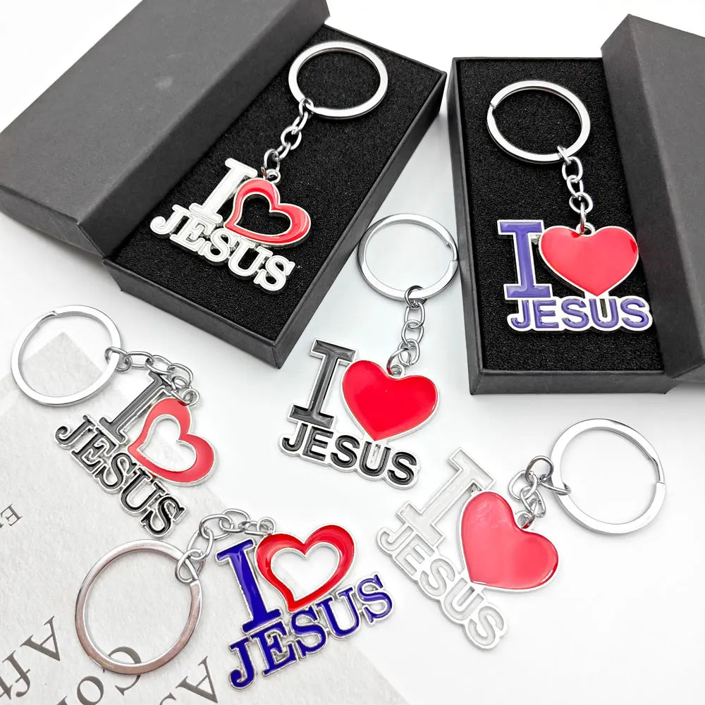 Personalized Jesus Heart Keychain Metal Car Charms Keyring Bag Sign Charm Letter Key Chain Ring Pendant Christian Belief Gift
