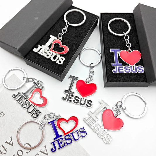 Personalized Jesus Heart Keychain Metal Car Charms Keyring Bag Sign Charm Letter Key Chain Ring Pendant Christian Belief Gift
