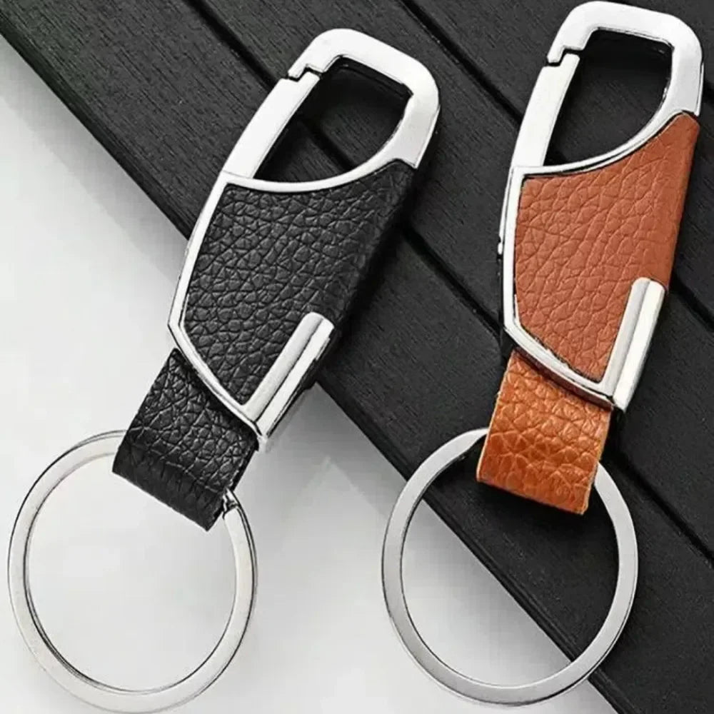 1/4PCS Personalized Leather Splicing Waist Hanging Car Keychain Metal Key Ring Chain Motorcycle Keyring Accessories for Man Gift