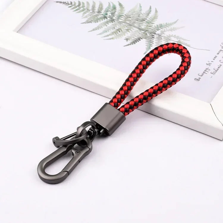 Creative Idea Leather Weave Keychain Custom Logo Name Keyring Metal  Color Alloy Car Moto Upscale Key Chain Ring Lovers Gift