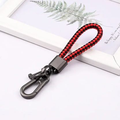 Creative Idea Leather Weave Keychain Custom Logo Name Keyring Metal  Color Alloy Car Moto Upscale Key Chain Ring Lovers Gift