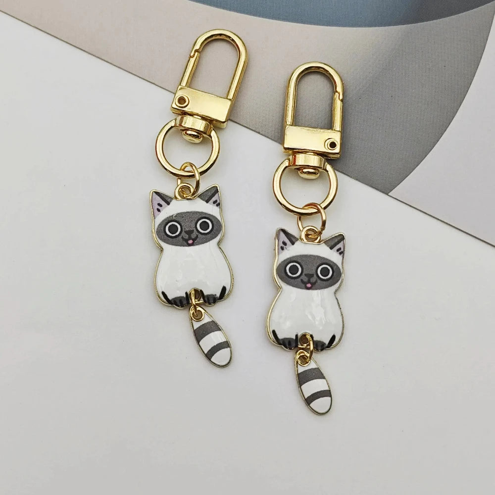 Originality Metal Cat Color Small Pendant Keychain Printing Personality Keyring Animal Cute Backpack Buckle Key Chain Ring Gift