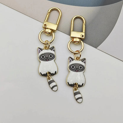 Originality Metal Cat Color Small Pendant Keychain Printing Personality Keyring Animal Cute Backpack Buckle Key Chain Ring Gift