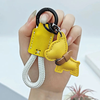 Cartoon Law Fighting Dog Keychain Woven Rope Keyring Custom Name Leather Key Chain Ring Scratch Resistant Prevent Loss Bag Gift