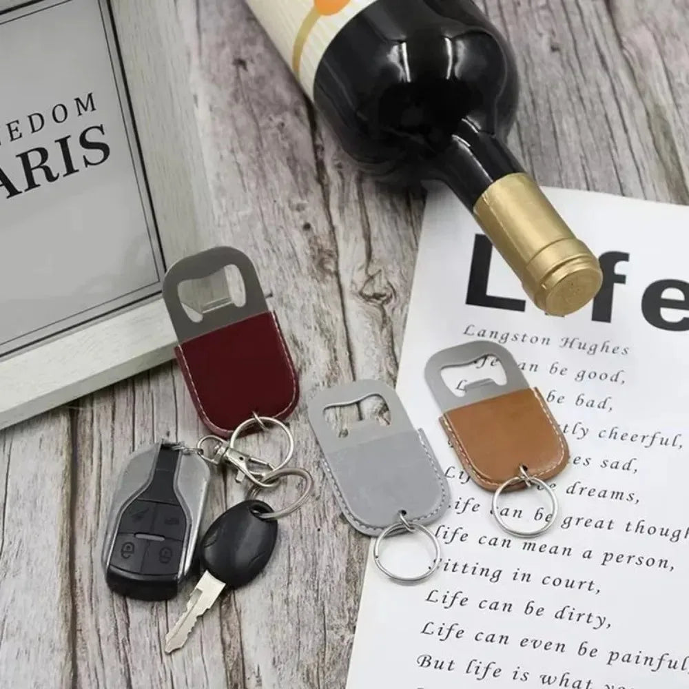 Individualization Metal Custom Logo Name Keychain Bottle Opener Leather Originality Keyring Car Key Chain Ring Laser Gift