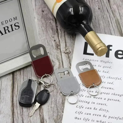 Individualization Metal Custom Logo Name Keychain Bottle Opener Leather Originality Keyring Car Key Chain Ring Laser Gift