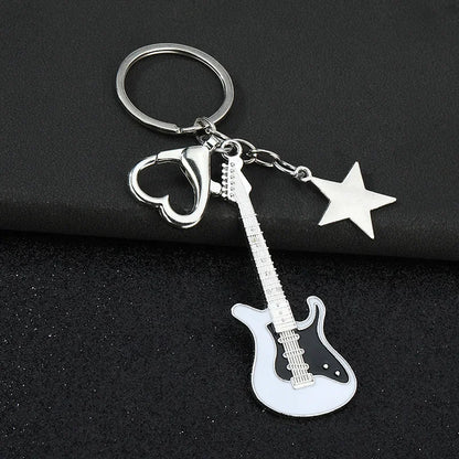 Creative Music Enthusiast Metal Cute Keychain Bass Guitar Pendant Key Ring Accessories Personalized Keyring Lover Small Gift