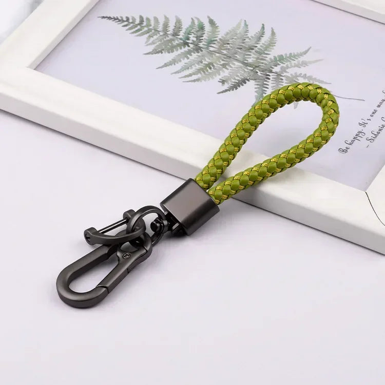 Creative Idea Leather Weave Keychain Custom Logo Name Keyring Metal  Color Alloy Car Moto Upscale Key Chain Ring Lovers Gift