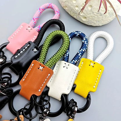 Cartoon Law Fighting Dog Keychain Woven Rope Keyring Custom Name Leather Key Chain Ring Scratch Resistant Prevent Loss Bag Gift