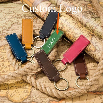 Customized Name Logo Multi Solid Color Retro and Minimalist Leather KeyChain Car Motorcycle Family Keyring Men and Women Gift