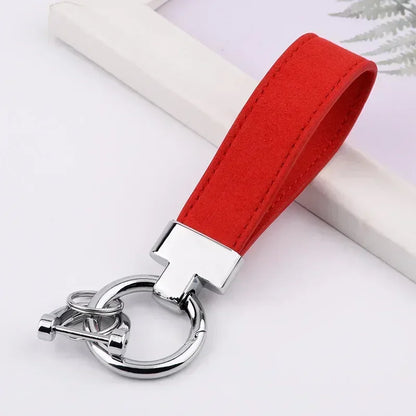 Custom Logo Name Suede Leather Metal Keychain Personalized Buckle Car Moto Keyring Woman Man Key Ring Chain Gift