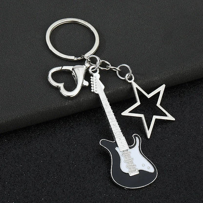 Creative Music Enthusiast Metal Cute Keychain Bass Guitar Pendant Key Ring Accessories Personalized Keyring Lover Small Gift