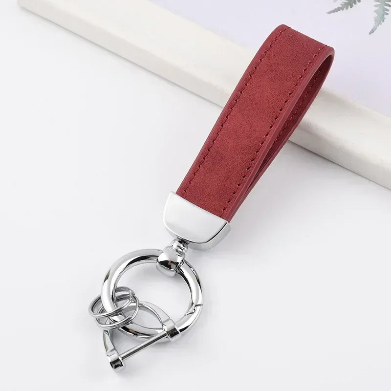 Custom Logo Name Solid Color Keychain Leather Car Business Metal Keyring Head Multi-color Optional Key Buckle Ring Chain Gift