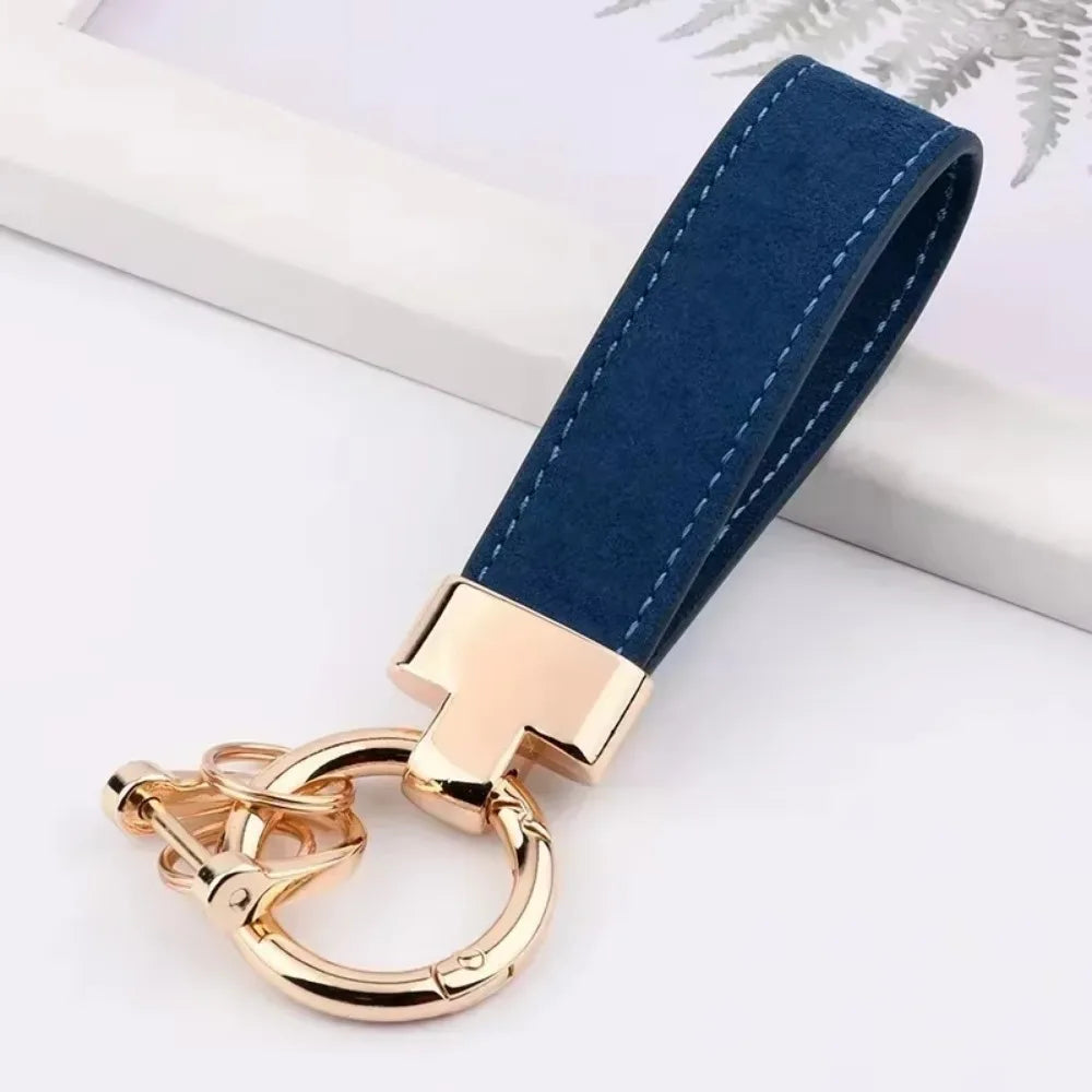 Custom Logo Name Suede Leather Metal Keychain Personalized Buckle Car Moto Keyring Woman Man Key Ring Chain Gift