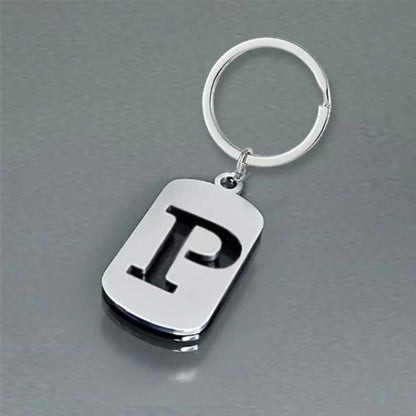 Popular A-Z Square Brand Stainless Steel Keychain 26 Letter Keyring Pendant Key Ring Buckle Chains for Car Motorcyle Gift