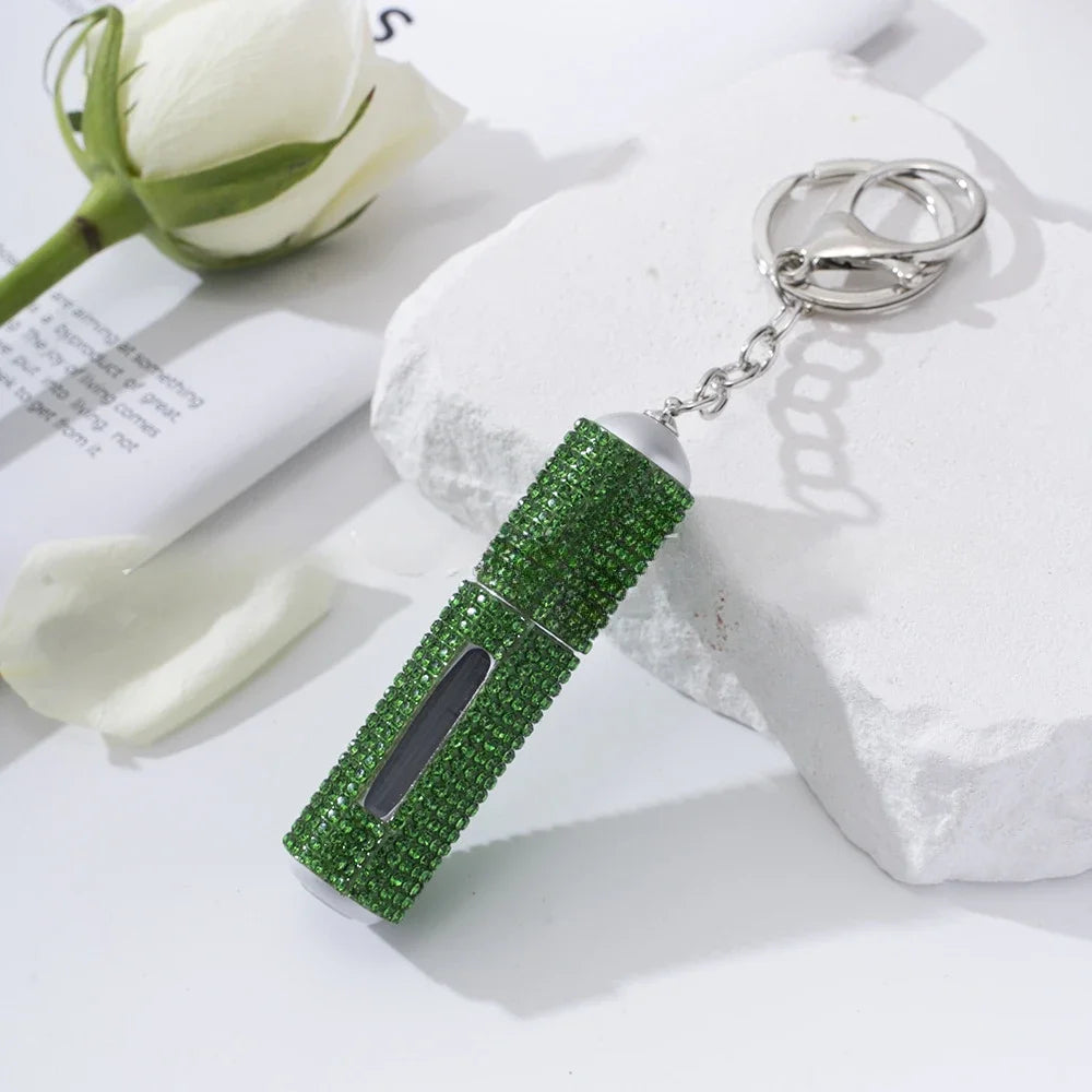 Creative Diamond-encrusted Keychain Mini Perfume Metal Bottom Hot-selling Keychain Charging Bottling Women Key Chain Ring Gift