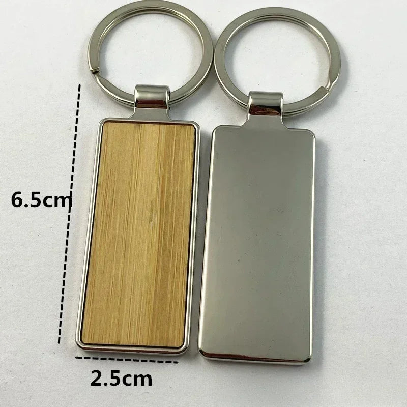 Custom LOGO Name Round Solid Beech Wood Keychain DIY Personalized Wooden Engraved Keyring Making Key Chain Ring Square Gift
