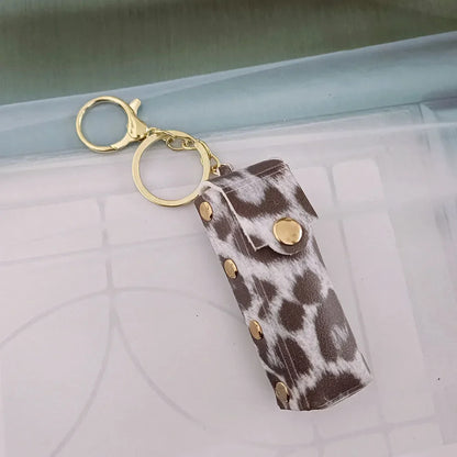 New Portable Lipstick Bag Packet Leopard Print Keychain Mini Leather Backpack Hangings Key Chain Ring Small Keyring Gift