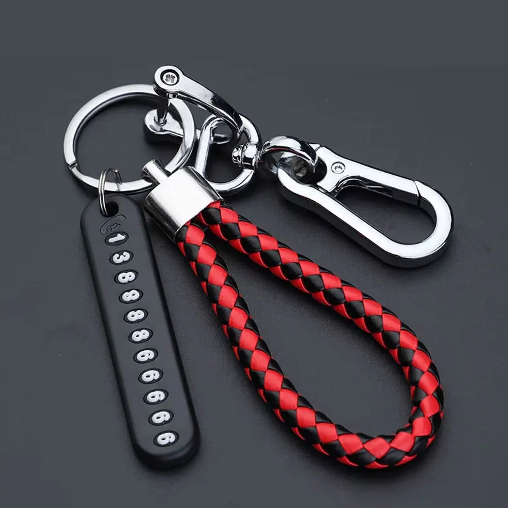 Trendy DIY Mobile Phone Number Plate Keychain Simple Woven Rope Leather Pendant Keyring Anti-lost Car Moto Key Chain Ring Gift