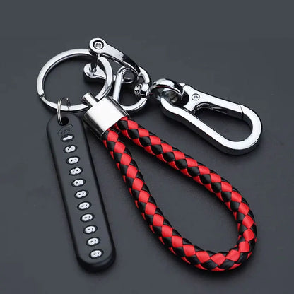 Trendy DIY Mobile Phone Number Plate Keychain Simple Woven Rope Leather Pendant Keyring Anti-lost Car Moto Key Chain Ring Gift